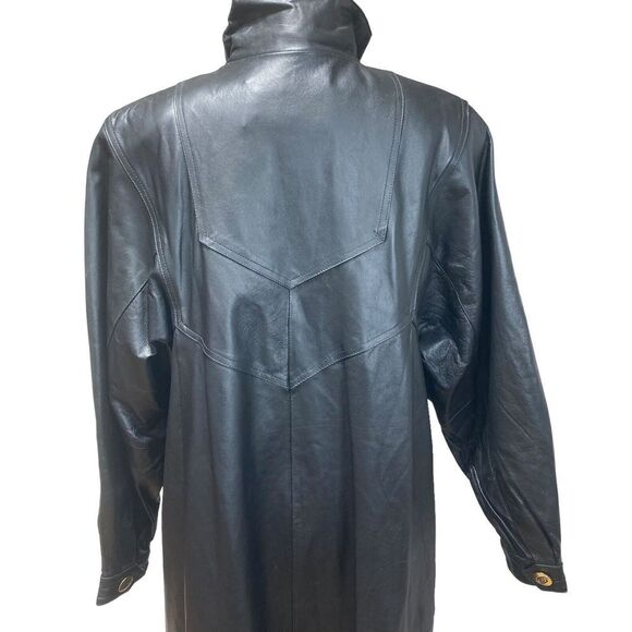 NWOT Damselle L Black Soft Leather Long Trench Coat Duster Flared Swing Womans - Picture 7 of 14